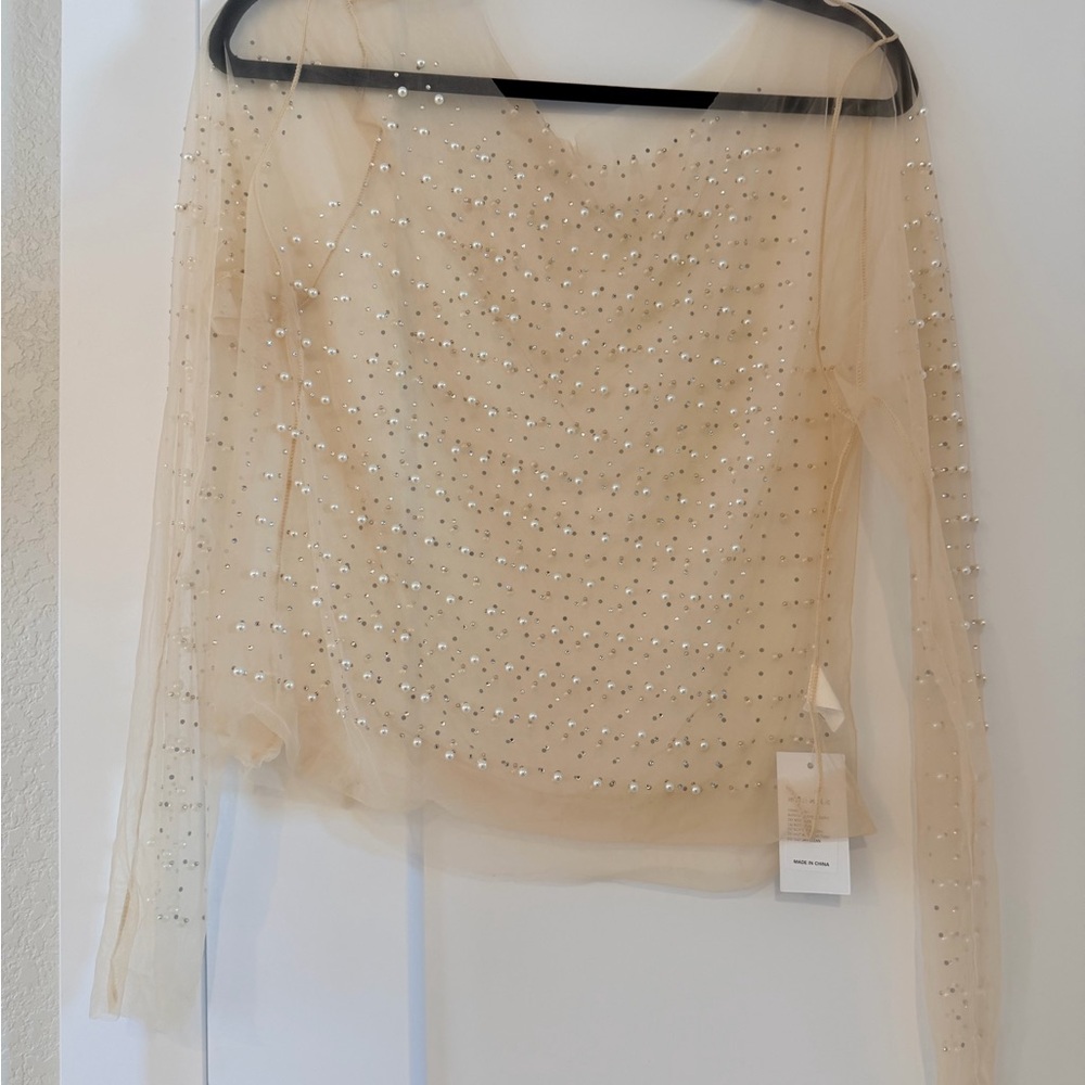 Sheer beaded cream top